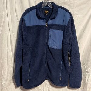 Lee Fleece Jacket Mens Navy Blue New Nwt Very Soft Zippered Pockets Sherpa